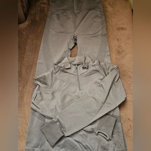 PINK Charcoal Gray Copped Long Sleeve Top with Leggings Activewear 2pc Set